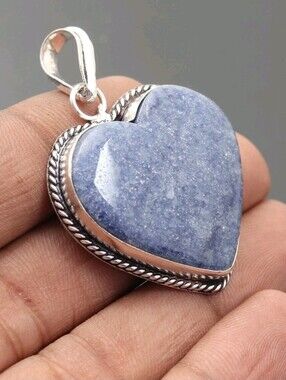 Natural Blue Sodolite Stone Heart Shaped Pendant 925 Sterling Silver New